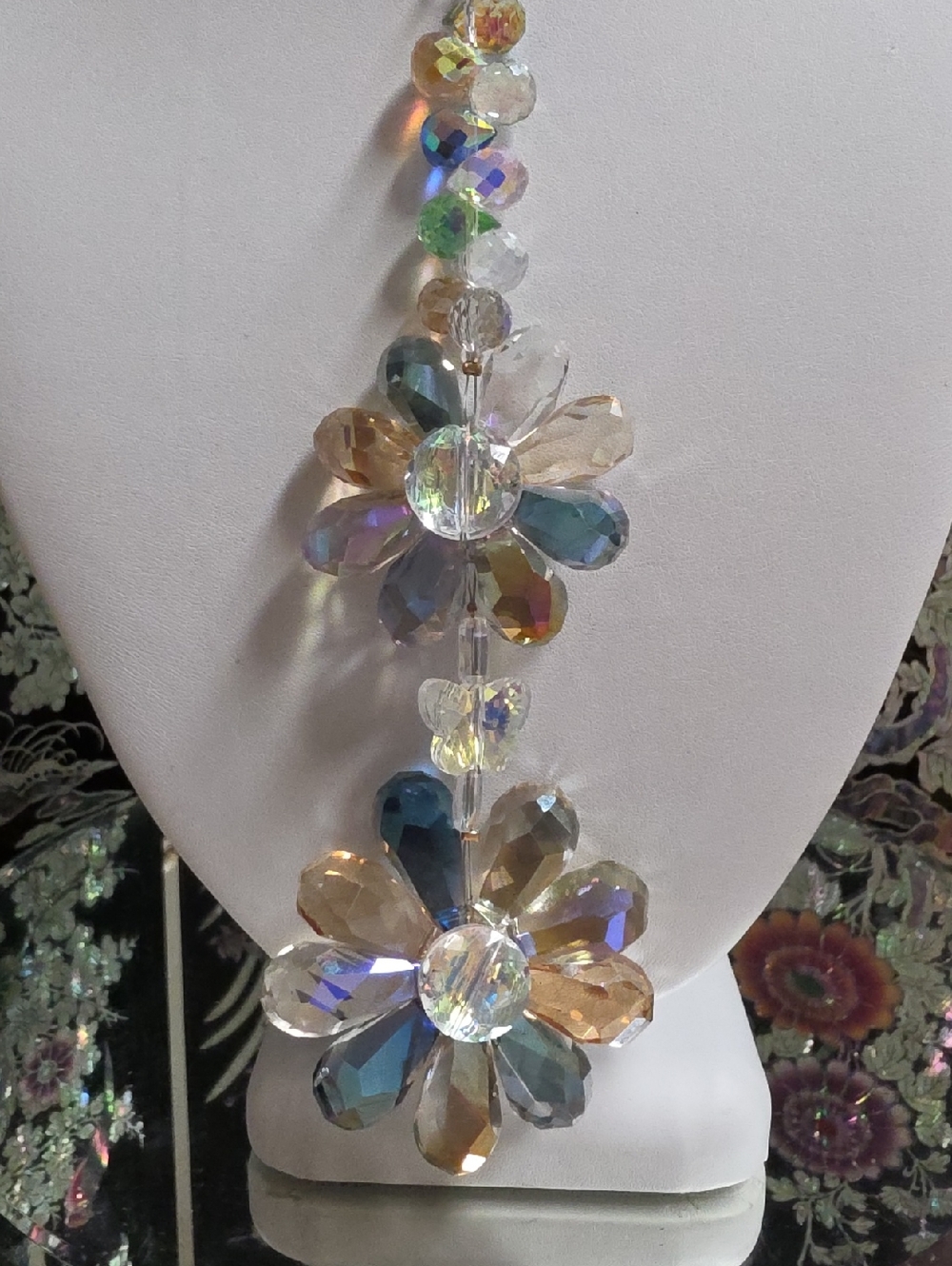 Aurora Borealis Flower and Butterfly Silver-tone Necklace - Picture 3 of 8